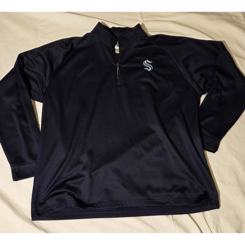Seattle Kraken NHL Mens 2XL Navy 1/4 Zip Pullover Embroidered Logo Lightweight